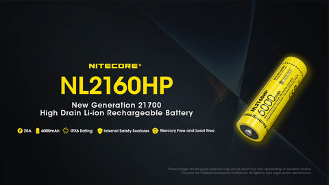 (USED/OPEN-BOX) Nitecore NL2160HP 6000mAh Rechargeable 21700 Li-Ion Battery