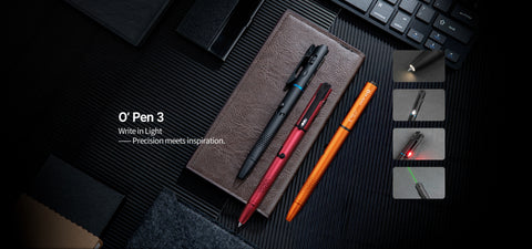Olight O’Pen 3 EDC Pen with Tip and Clip Lights and Green Laser Pointer