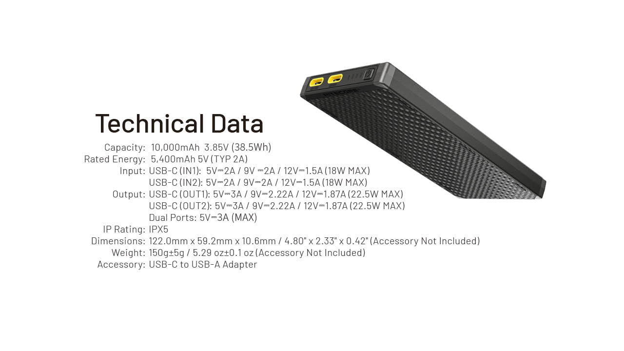 (USED/OPEN-BOX) Nitecore NB10000 Gen 3 Ultra-Slim USB-C Power Bank