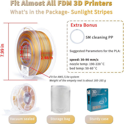 Ziro 3D Multicolor Stripes Silk PLA Filament, 1.75mm