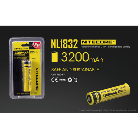 Nitecore NL1832 3200mAh Rechargeable 18650 Battery