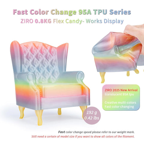 Ziro Rainbow/Gradient Flexible TPU Filament, 1.75mm, Dimensional Accuracy +/- 0.03mm