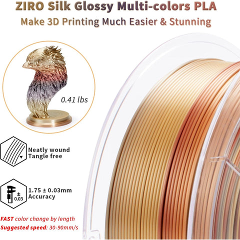Ziro Rainbow/Gradient Silk PLA 3D Printer Filament 1.75mm
