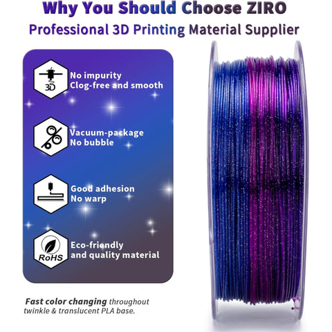 Ziro Rainbow/Gradient 'Twinkling' Glitter-PLA 1.75mm 3D Printer Filament