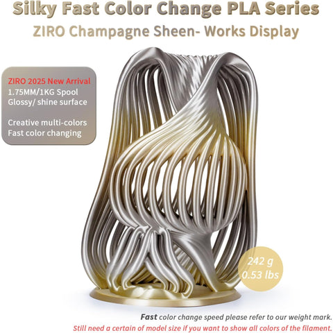 Ziro Rainbow/Gradient Silk PLA 3D Printer Filament 1.75mm