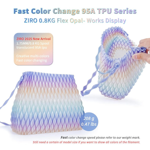 Ziro Rainbow/Gradient Flexible TPU Filament, 1.75mm, Dimensional Accuracy +/- 0.03mm