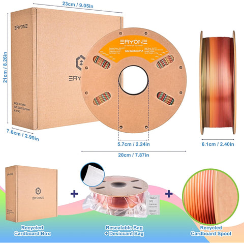 ERYONE Rainbow/Gradient Silk PLA Filament - 1.75mm±0.03mm, 1kg