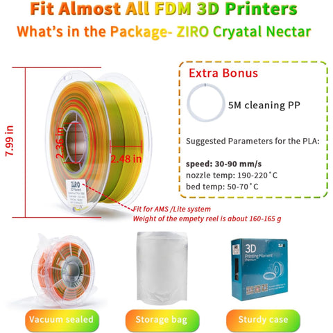 Ziro Rainbow/Gradient Transparent PLA 3D Printer Filament 1.75mm