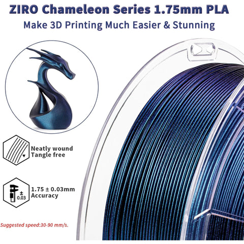 Ziro 3D 'Chameleon' Color-Shifting Glitter PLA Filament, 1.75mm
