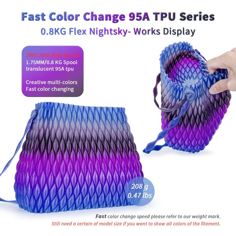 Ziro Rainbow/Gradient Flexible TPU Filament, 1.75mm, Dimensional Accuracy +/- 0.03mm