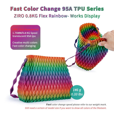 Ziro Rainbow/Gradient Flexible TPU Filament, 1.75mm, Dimensional Accuracy +/- 0.03mm