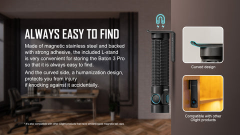 Olight Baton 3 Pro 1500 Lumen Cool White Rechargeable EDC Flashlight