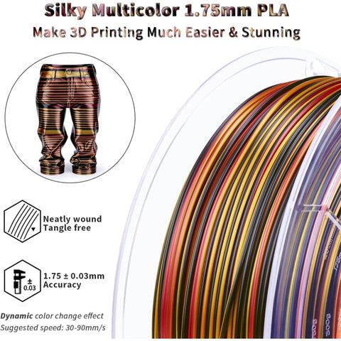 Ziro 3D Multicolor Stripes Silk PLA Filament, 1.75mm