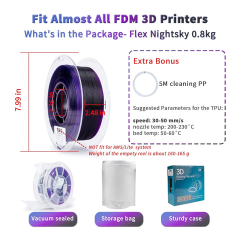 Ziro Rainbow/Gradient Flexible TPU Filament, 1.75mm, Dimensional Accuracy +/- 0.03mm