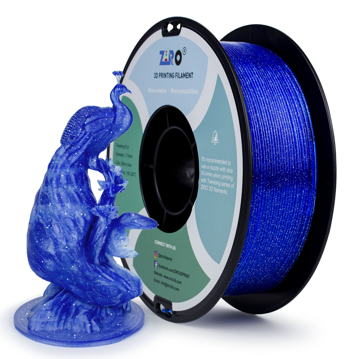 Ziro Transparent 'Twinkling' Glitter-PLA 1.75MM 3D Printer Filament