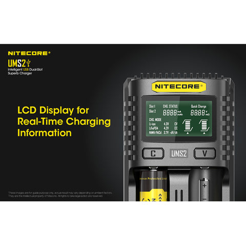Nitecore UMS2 Intelligent USB-C 2-Slot Fast Battery Charger (NiCD/NiMH/Li-Ion/IMR)