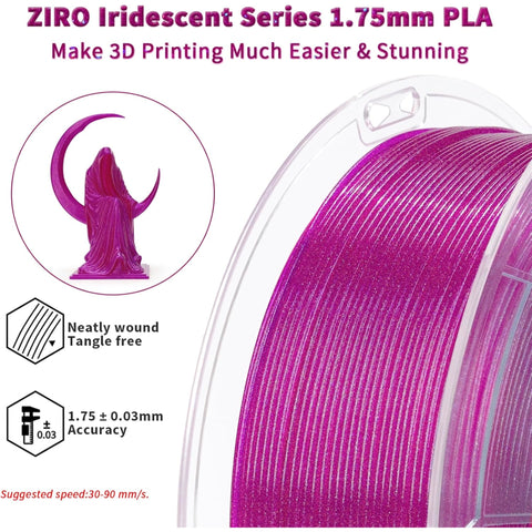 Ziro 3D 'Iridescent' Series Sparkle/Glitter PLA Filament, 1.75mm