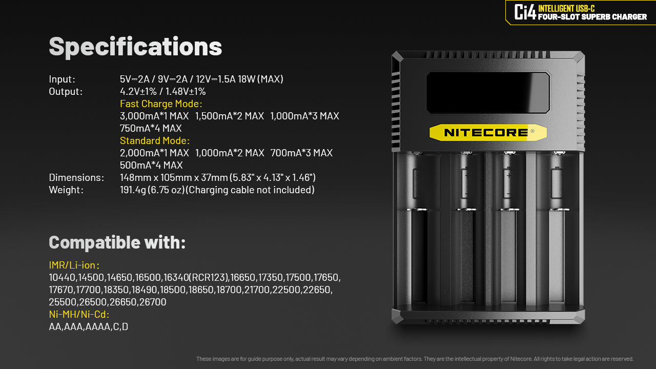 Batteries & Chargers - Nitecore Ci4 Four Slot Universal Battery Charger (NiCd/NiMH/Li-Ion)