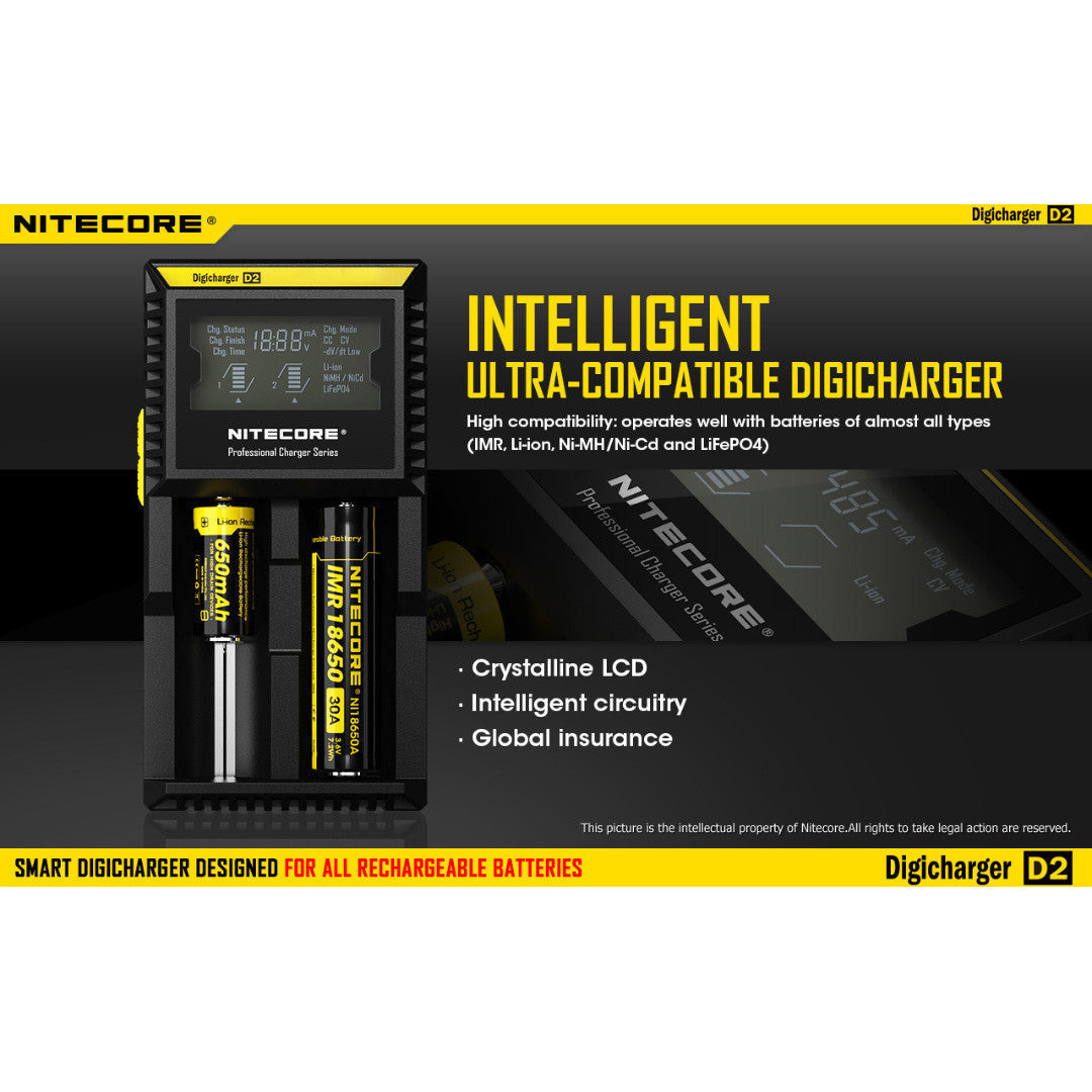 Batteries & Chargers - Nitecore D2 Digital 2-Slot Universal IMR/Li-Ion Battery Charger