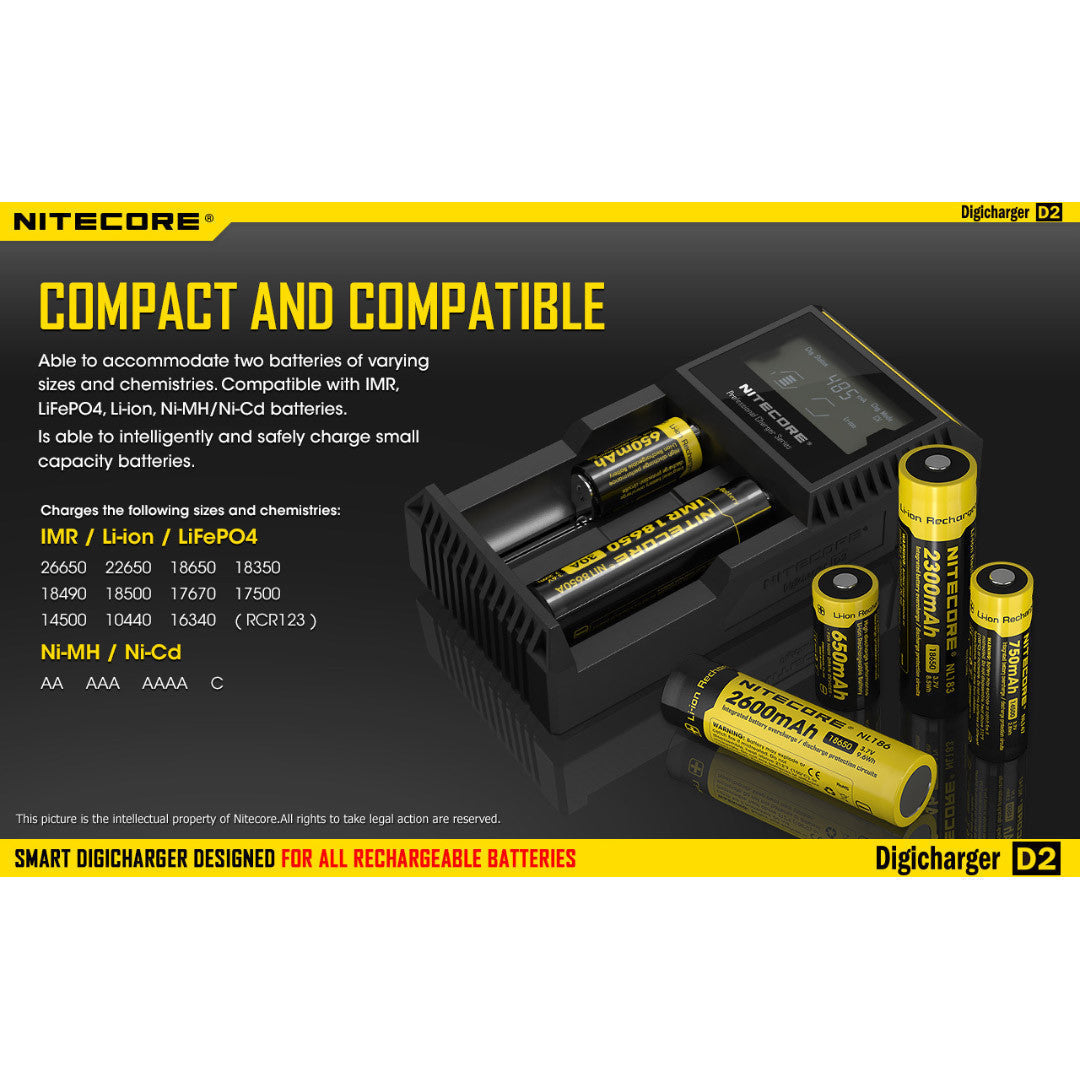 Batteries & Chargers - Nitecore D2 Digital 2-Slot Universal IMR/Li-Ion Battery Charger