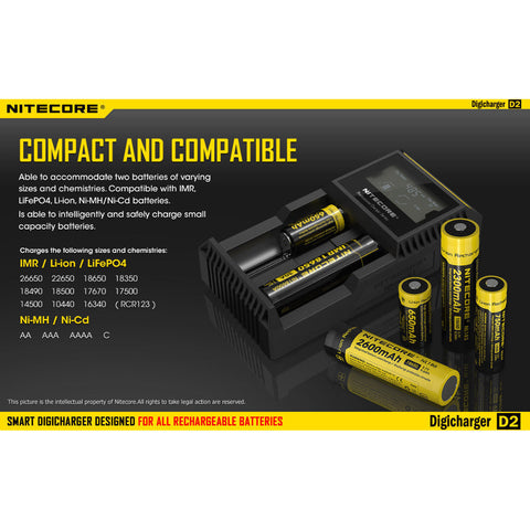 Batteries & Chargers - Nitecore D2 Digital 2-Slot Universal IMR/Li-Ion Battery Charger