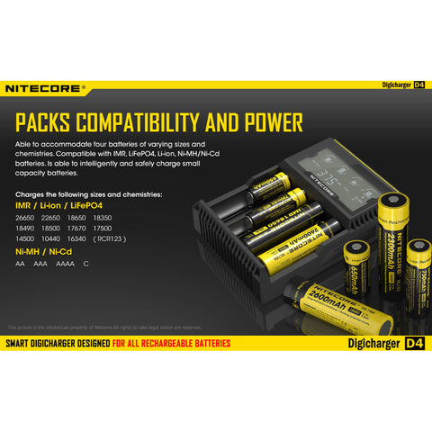 Batteries & Chargers - Nitecore D4 Digital 4-slot Universal IMR/Li-Ion Battery Charger