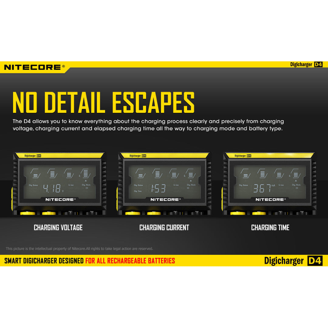 Batteries & Chargers - Nitecore D4 Digital 4-slot Universal IMR/Li-Ion Battery Charger