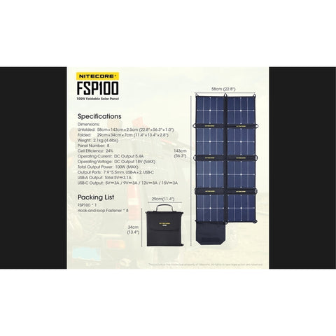 Batteries & Chargers - Nitecore FSP100 Foldable 100W Solar Panel