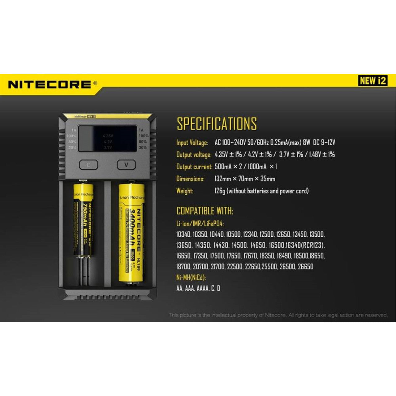 Batteries & Chargers - Nitecore I2 Intellicharger 2-Slot Universal Battery Charger (NiCD/NiMH/Li-Ion)