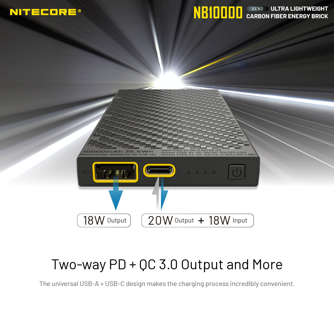 Batteries & Chargers - Nitecore NB10000 Silver, 10000mAh USB/USB-C Quick-Charge Power Bank