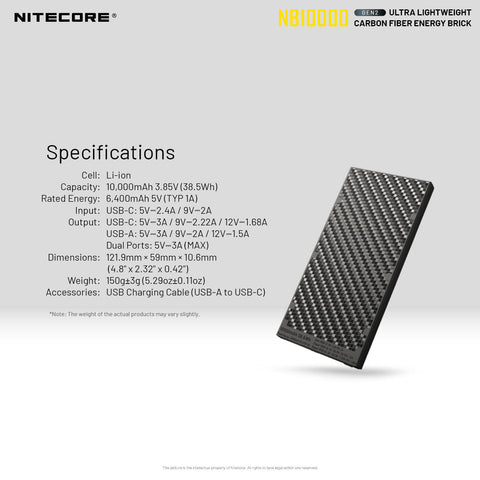 Batteries & Chargers - Nitecore NB10000 Silver, 10000mAh USB/USB-C Quick-Charge Power Bank