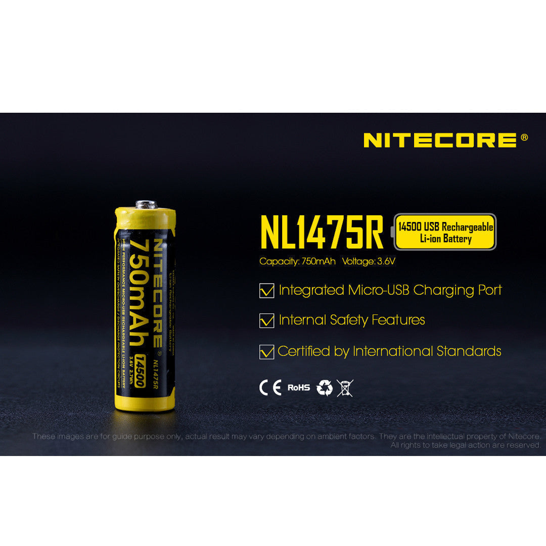 Batteries & Chargers - Nitecore NL1475R 750mAh USB Rechargeable 14500 Battery