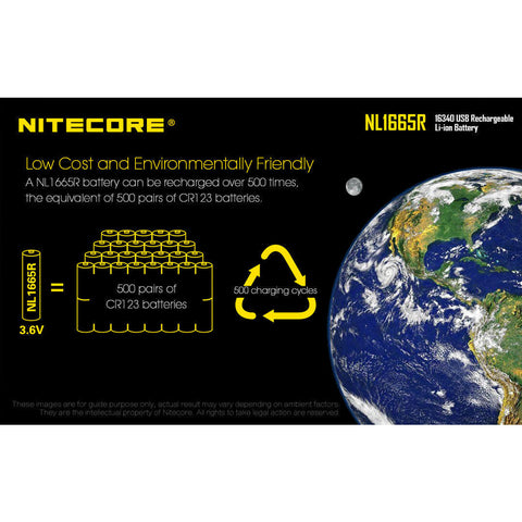 Batteries & Chargers - Nitecore NL1665R 650mAh USB Rechargeable 16340 Battery