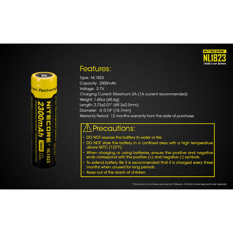 Batteries & Chargers - Nitecore NL1823 2300mAh Rechargeable 18650 Battery