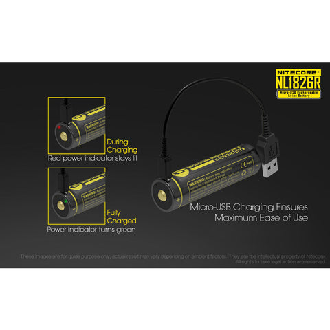 Batteries & Chargers - Nitecore NL1826R 2600mAh USB Rechargeable 18650 Li-ion Battery