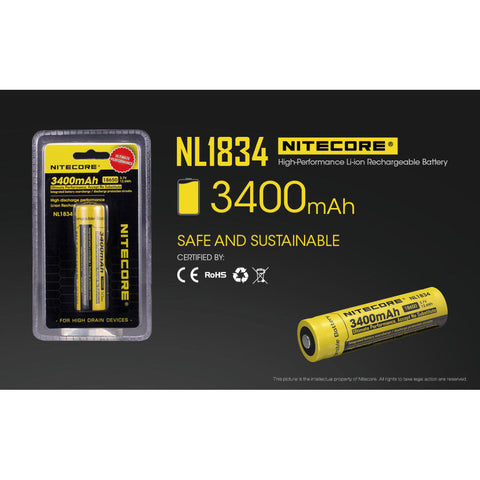 Batteries & Chargers - Nitecore NL1834 3400mAh Rechargeable 18650 Battery