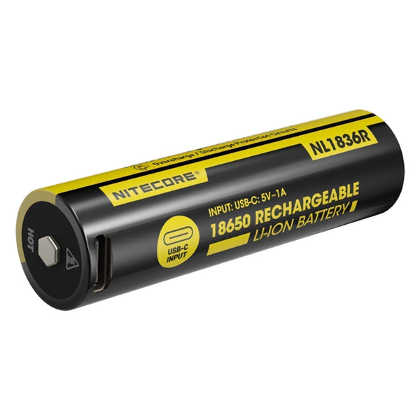 18650 rechargeable flashlight batteries Nitecore NL1836R 3600mAh USB-C Rechargeable 18650 Battery