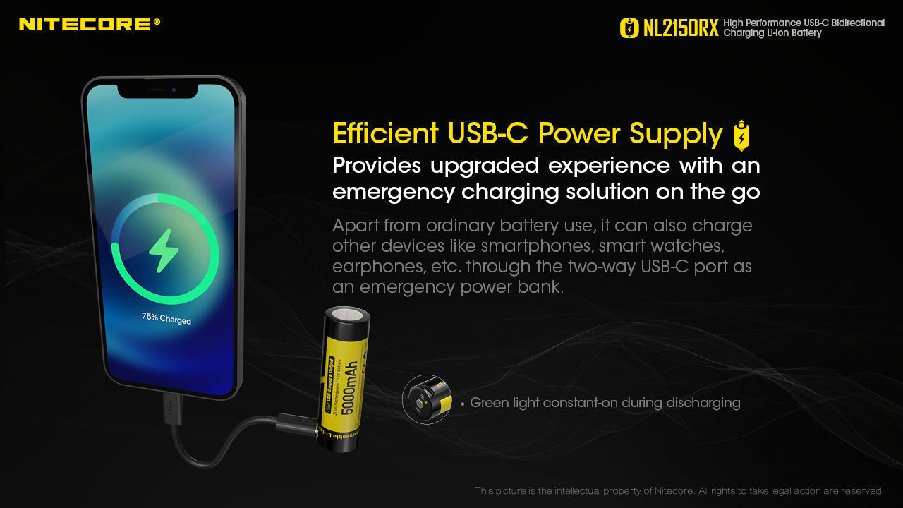 Batteries & Chargers - Nitecore NL2150RX 5000mAh USB-C Rechargeable 21700 Li-Ion Battery W/  Powerbank Function
