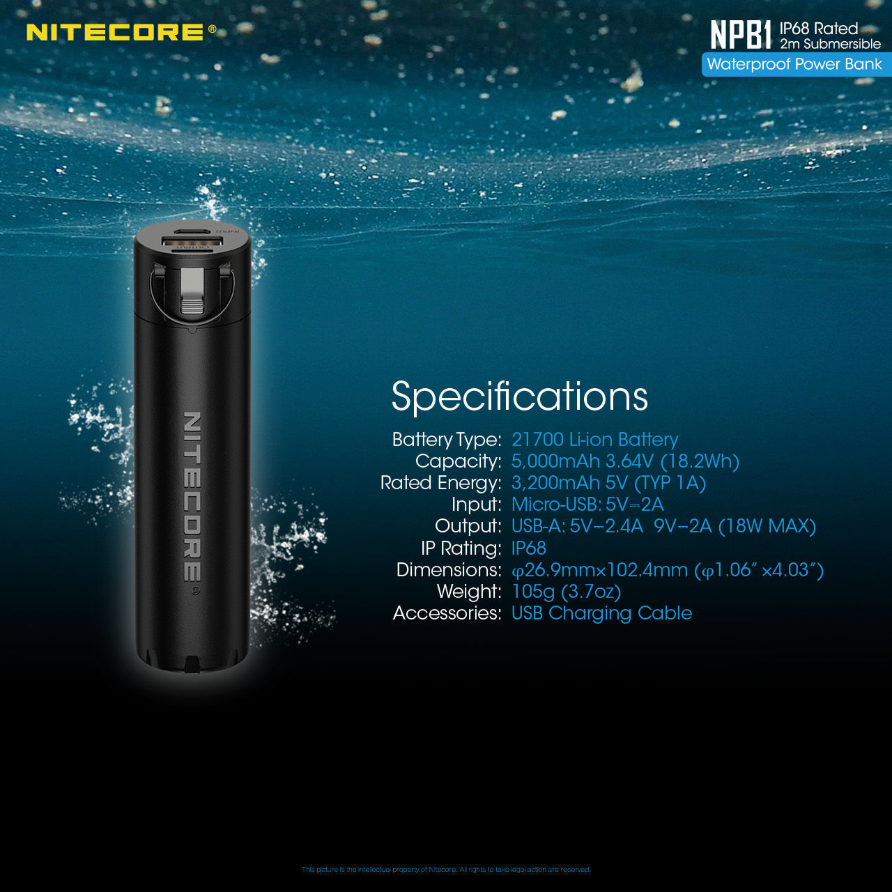 Batteries & Chargers - Nitecore NPB1 5000mAh Waterproof Power Bank