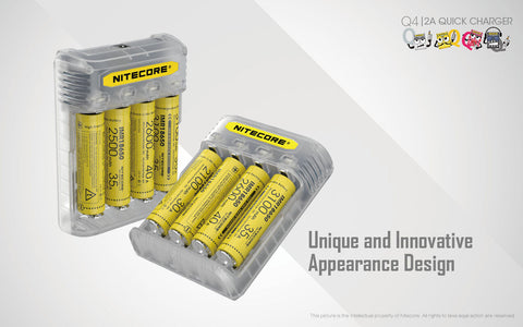 Batteries & Chargers - Nitecore Q4 4-Slot Universal IMR/Li-Ion Battery Charger (Lemonade)