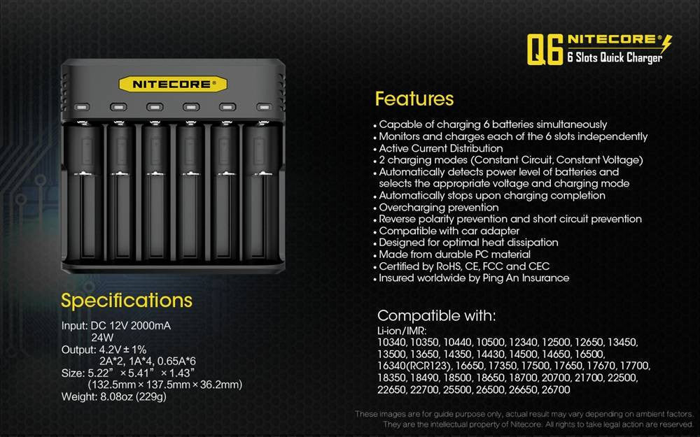 (USED/OPEN-BOX) Nitecore Q6 Six Slot 2A Universal Li-ion/IMR Battery Charger
