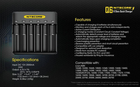 (USED/OPEN-BOX) Nitecore Q6 Six Slot 2A Universal Li-ion/IMR Battery Charger