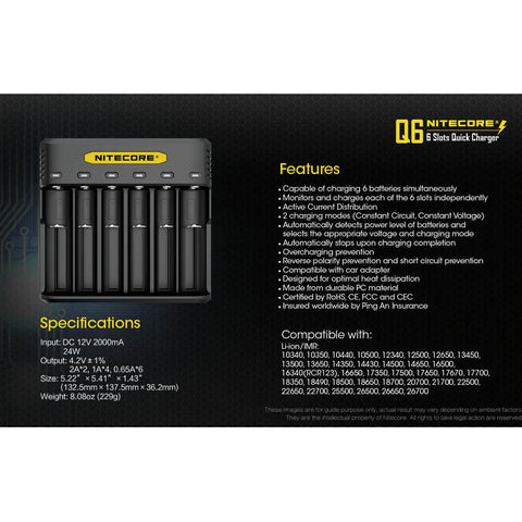 (USED/OPEN-BOX) Nitecore Q6 Six Slot 2A Universal Li-ion/IMR Battery Charger