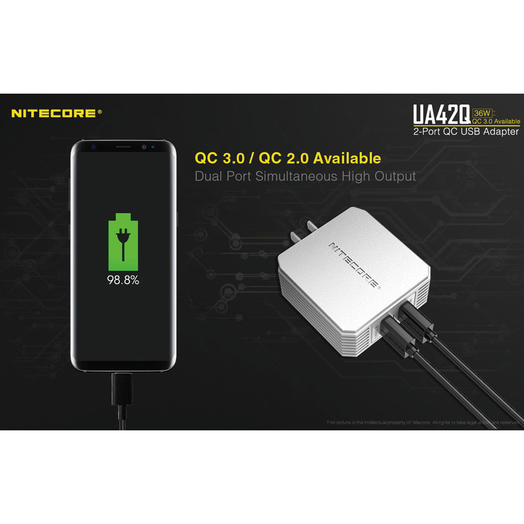 Batteries & Chargers - Nitecore UA42Q 2-Port Quick Charge USB Adapter, QC2.0/QC3.0