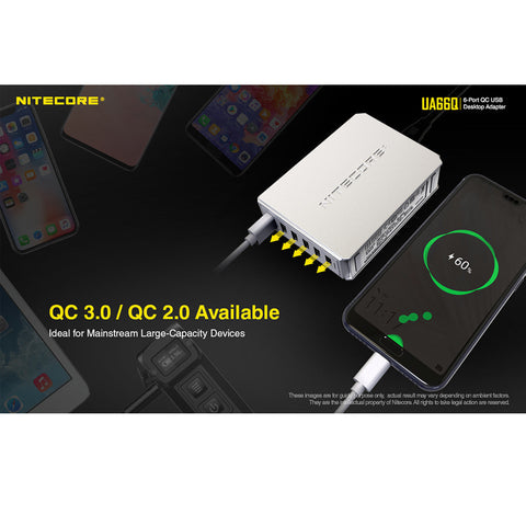 Batteries & Chargers - Nitecore UA66Q 6-Port 68W USB Quick Charge Power Adapter, QC3.0/QC2.0