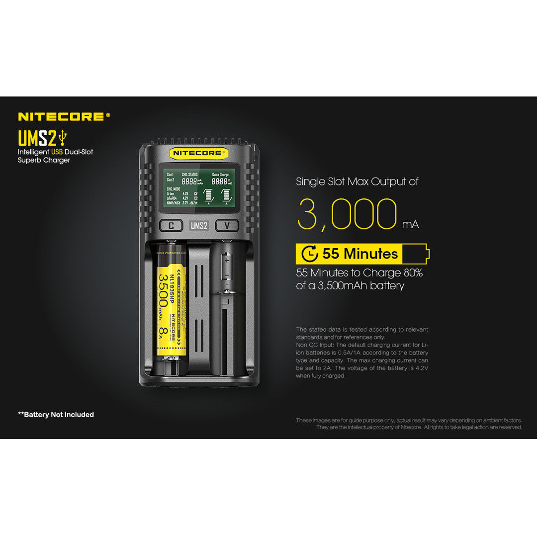 Batteries & Chargers - Nitecore UMS2 Intelligent USB 2-Slot Battery Charger (NiCD/NiMH/Li-Ion/IMR)