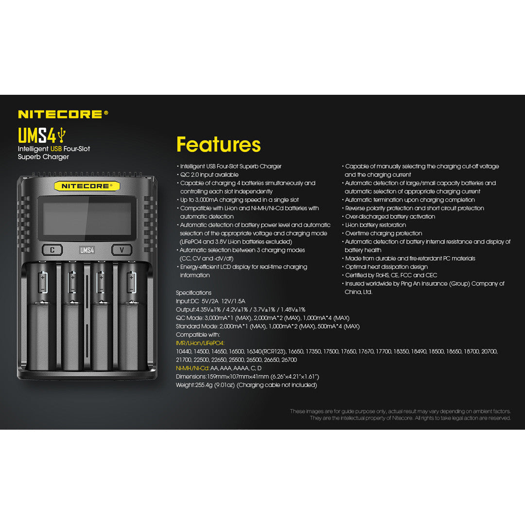 Batteries & Chargers - Nitecore UMS4 Intelligent USB 4-Slot Battery Charger (NiCD/NiMH/Li-Ion/IMR)