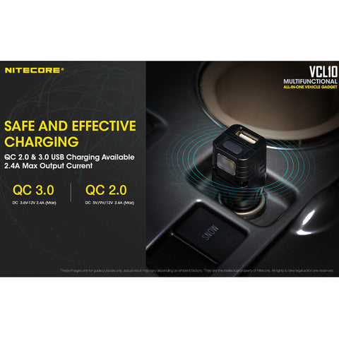 Batteries & Chargers - Nitecore VCL10 QuickCharge 3.0 USB Car Charger W/ White/Red Flashlight