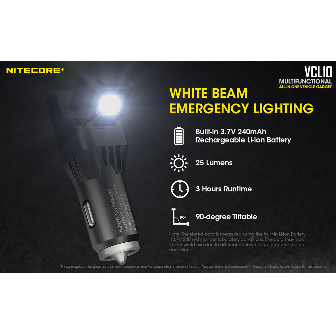 Batteries & Chargers - Nitecore VCL10 QuickCharge 3.0 USB Car Charger W/ White/Red Flashlight
