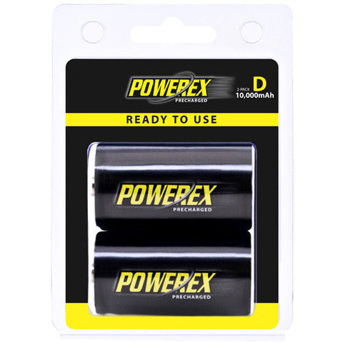 Batteries & Chargers - PowerEx PreCharged Rechargeable D Batteries (2-Pack) - 10,000mAh, Ultra Low Self-Discharge